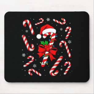 Tapis De Souris Drôle de canne de bonbon rouge et blanc Noël lumiè