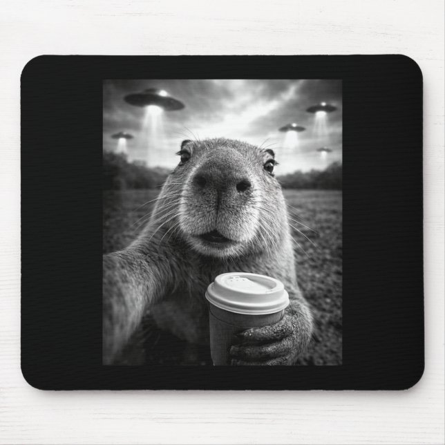 Tapis De Souris Drôle de capybara selfie ufo alien mème  (Devant)