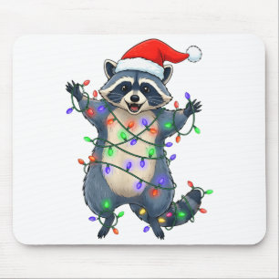 Tapis De Souris Drôle de Raton Laveur Chapeau de Père Noël Arbre d