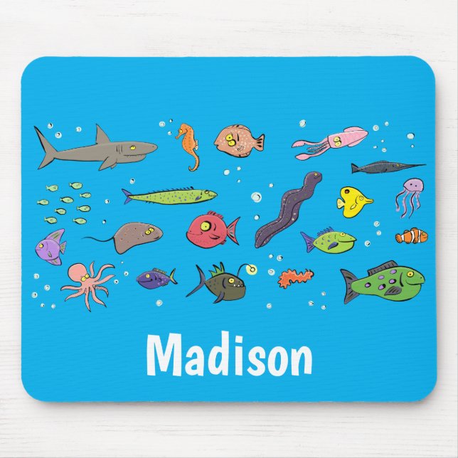 Tapis De Souris Drôle des créatures marines dessin motif (Devant)
