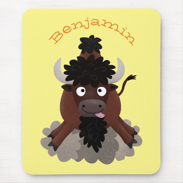 Tapis De Souris Drôle dessin animé de bison de buffle (Devant)
