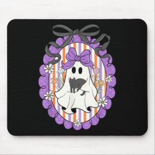 Tapis De Souris Drôle Fantôme Chat Noir Coquette Bow Saison Éffray
