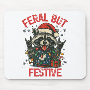 Tapis De Souris Drôle Fête Mais Féroce Santa Amoureux Raton Laveur