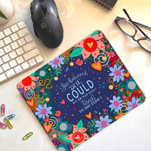 Tapis De Souris Drôle Floral joyeux Croyé Citation Fatiguée