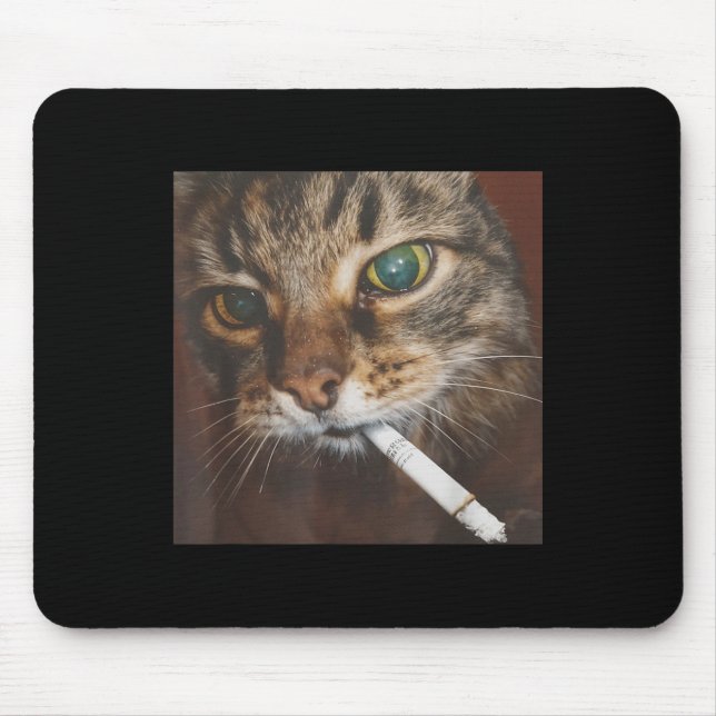 Tapis De Souris Drôle Fumer Mème de chat (Devant)