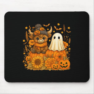 Tapis De Souris Drôle Halloween Cow Ghost Éffrayant Citrouille d'a