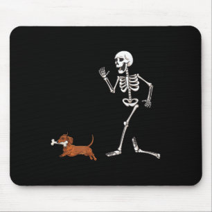 Tapis De Souris Drôle Halloween Dachshund Et Skeleton