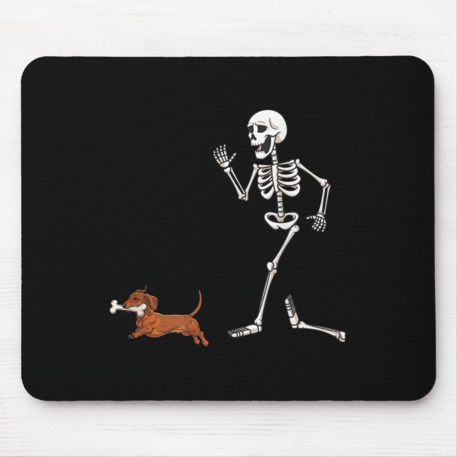 Tapis De Souris Drôle Halloween Dachshund Et Skeleton (Devant)