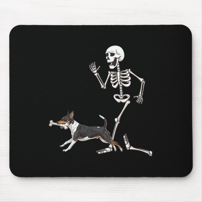 Tapis De Souris Drôle Halloween Rat Terrier Et Squelette (Devant)