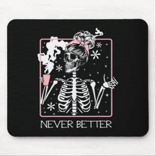 Tapis De Souris Drôle Halloween Squelette Boire Citation De Café N