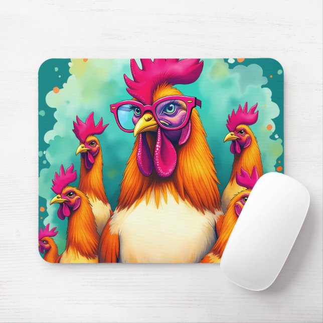 Tapis De Souris Drôle Hipster Rooster Retro Pop Art Illustration (Avec souris)