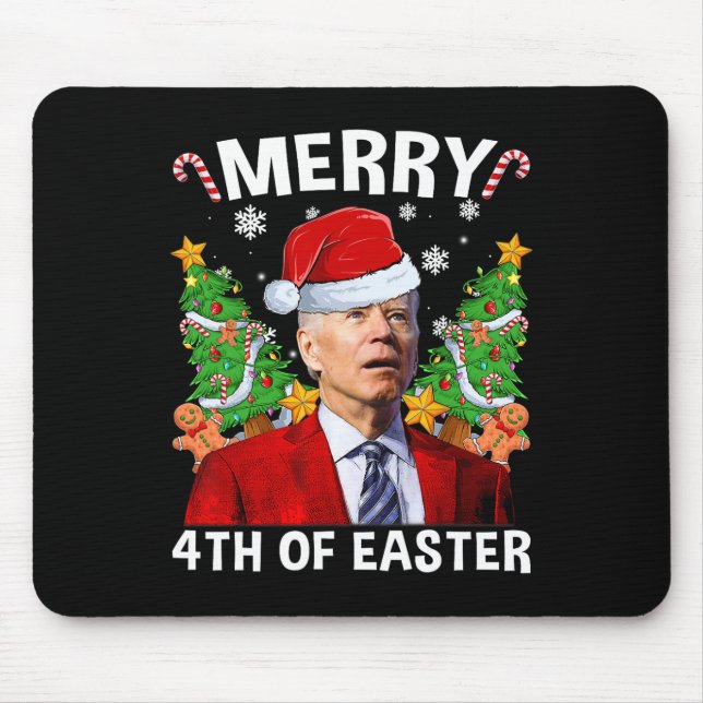 Tapis De Souris Drôle Joe Biden Noël Santa Hat Joyeux 4e De E (Devant)