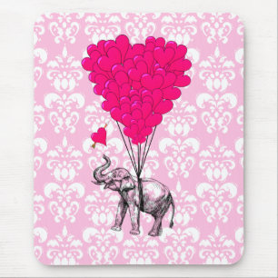Tapis De Souris Drôle joli éléphant et damas rose