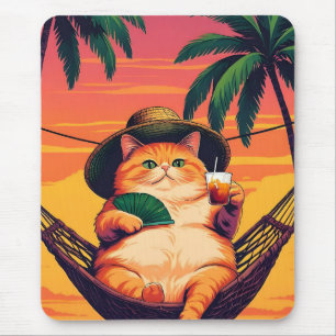 Tapis De Souris Drôle Rétro Vacances de chats d'été