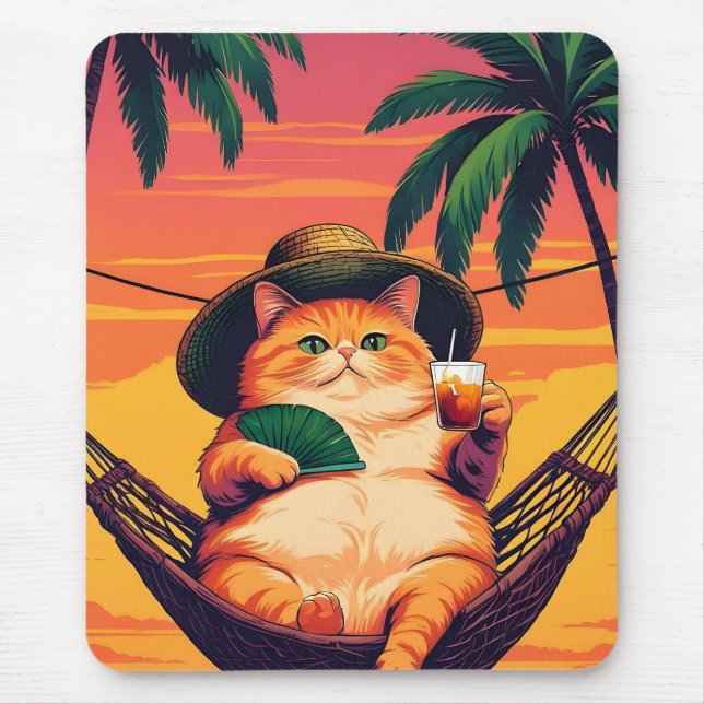 Tapis De Souris Drôle Rétro Vacances de chats d'été (Devant)