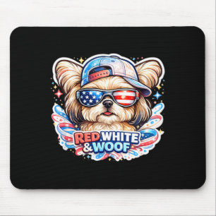 Tapis De Souris Drôle rouge blanc et ouaf chien maltais patriotiqu