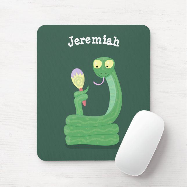 Tapis De Souris Drôle serpent vert avec caricature maraca (Avec souris)