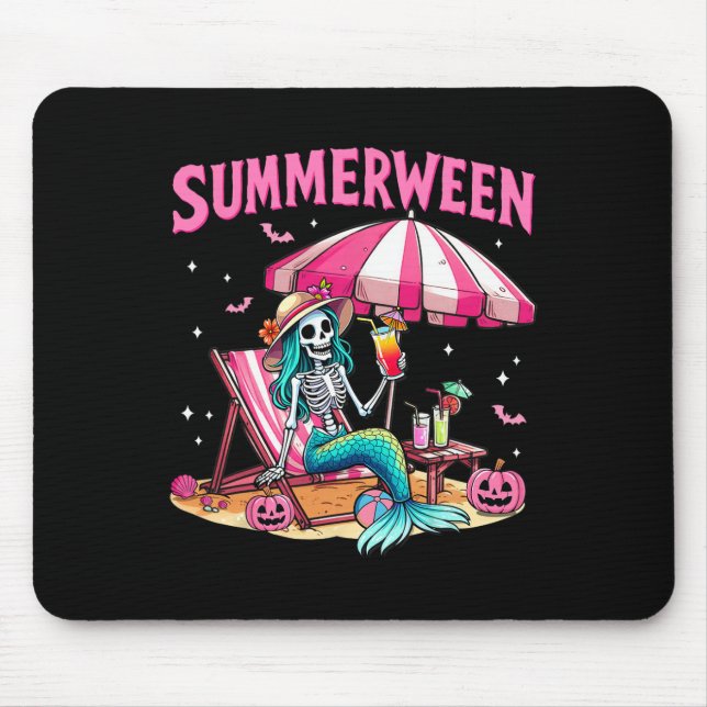 Tapis De Souris Drôle Skeleton Summerween Mermaid Beach Halloween (Devant)