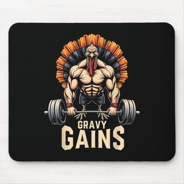 Tapis De Souris Drôle Thanksgiving Turquie Gravy Gains Motivation  (Devant)
