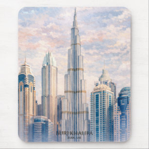 Tapis De Souris Dubaï Burj Khalifa Cité de Luxe Toits Urbains Aqua