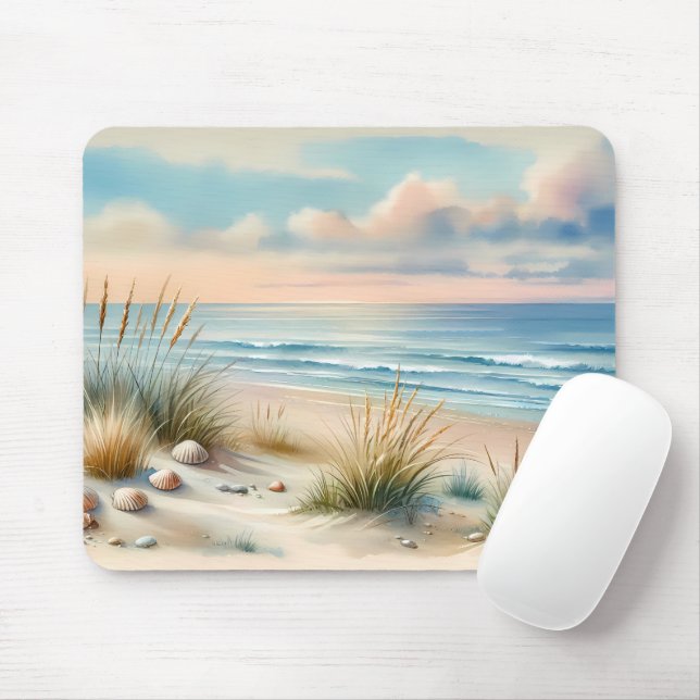 Tapis De Souris Dunes côtières pastel à l'aquarelle (Avec souris)