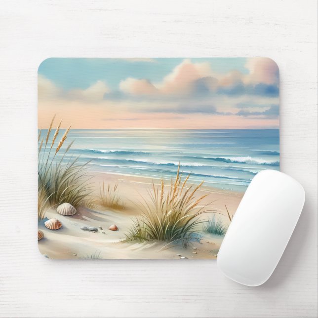 Tapis De Souris Dunes côtières pastel à l'aquarelle (Avec souris)