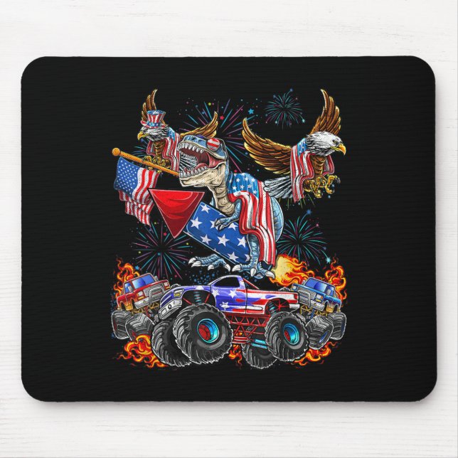Tapis De Souris Eagle Monster Truck Dinosaur July 4th America Patr (Devant)