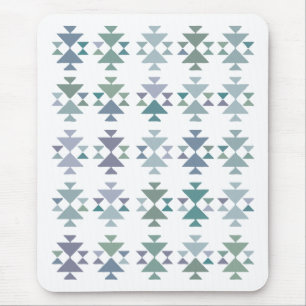 Tapis De Souris Earthy Blue Green Geometric Triangle Aztec Pattern