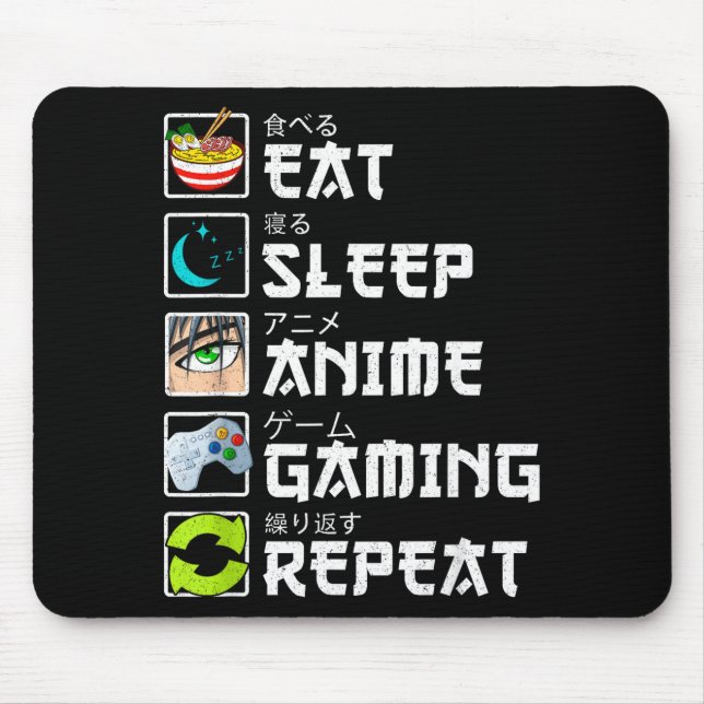 Tapis De Souris Eat Sleep Anime Gaming Repeat Kawaii Otaku Anime M (Devant)