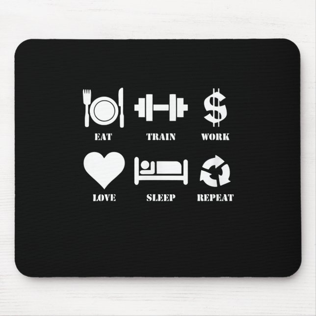 Tapis De Souris Eat Train Work Love Sleep Repeat Motivational Gym (Devant)