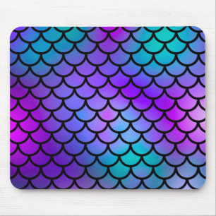 Tapis De Souris Écailles de sirène bleu rose violet sarcelle Poiss