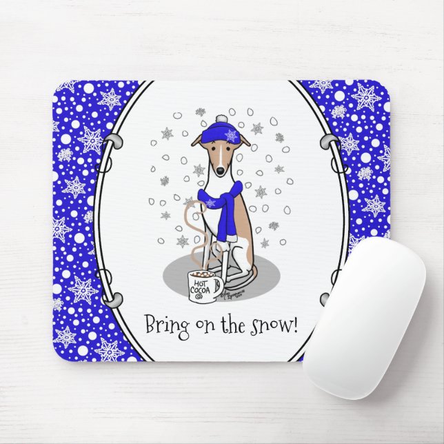 Tapis De Souris Écharpe à neige bleu hiver - Faune et blanc (Avec souris)