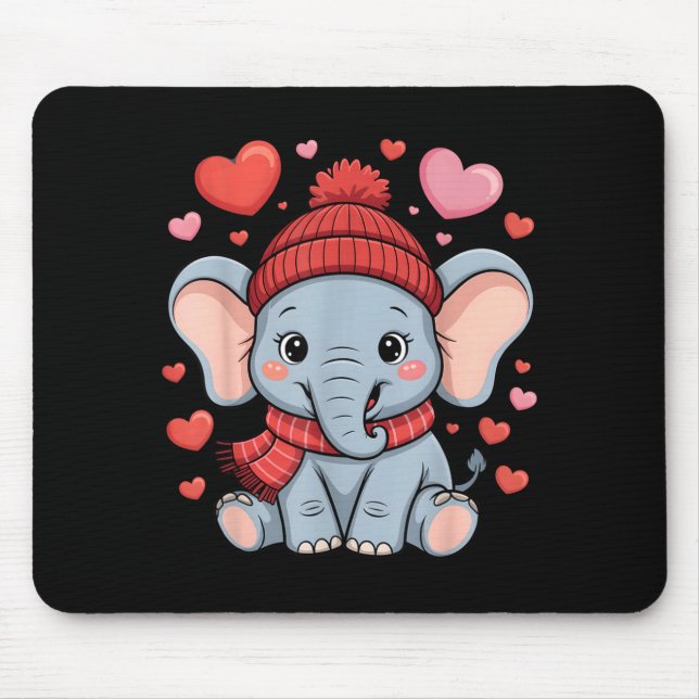 Tapis De Souris Écharpe d'hiver de la Saint-Valentin Cœurs d'Éléph (Devant)