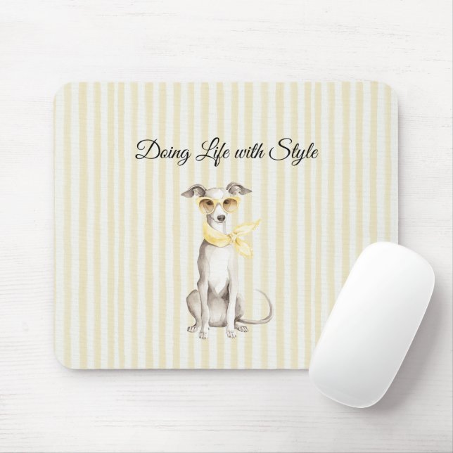 Tapis De Souris Écharpe jaune doux rayures de chien blanc (Avec souris)