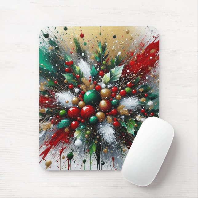 Tapis De Souris Éclaboussures de Noël / Éclats blancs  (Avec souris)