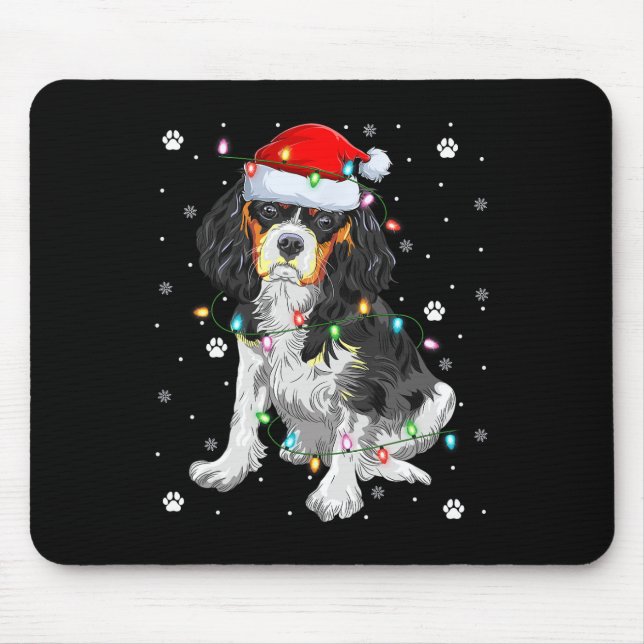Tapis De Souris Éclairage de Noël Santa Cavalier King Charles Span (Devant)