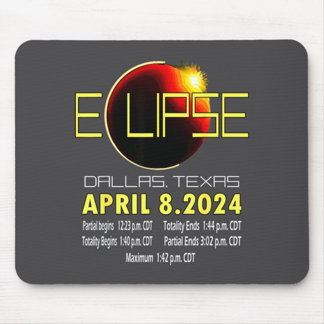 Tapis De Souris Éclipse solaire à Dallas Texas 2024 Éclipse solair (Devant)