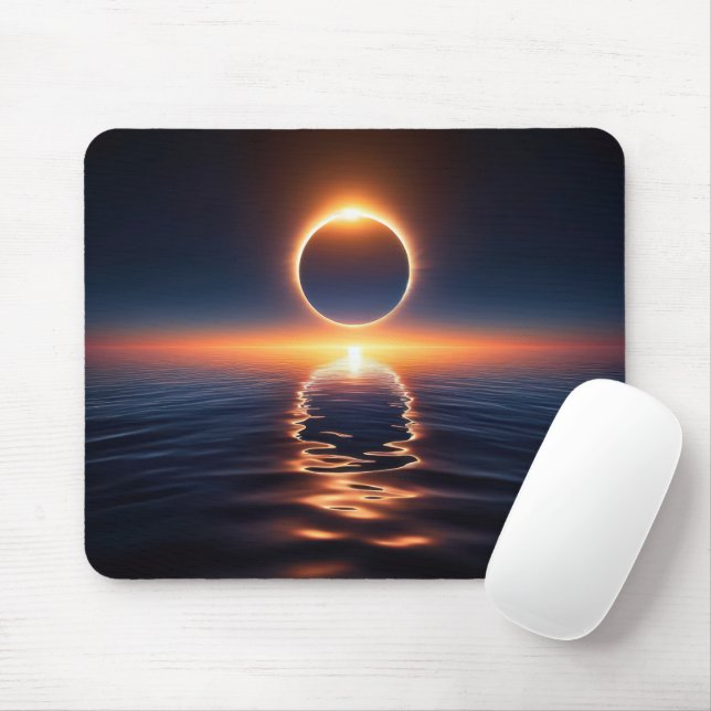 Tapis De Souris Éclipse totale de soleil sur l'eau de l'océan (Avec souris)