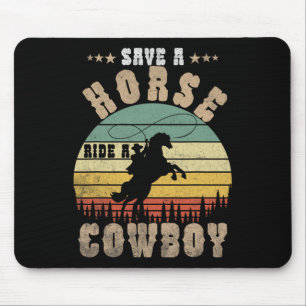 Tapis De Souris Économisez Une Promenade À Cheval Un Cowboy Drôle