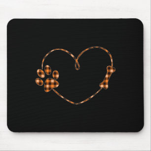 Tapis De Souris Écossais orange noir Patte de chien Cœur Os Hallow