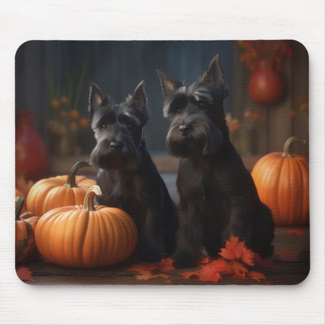 Tapis De Souris Écossais Terrier Chiot Automne Citrouille délice (Devant)