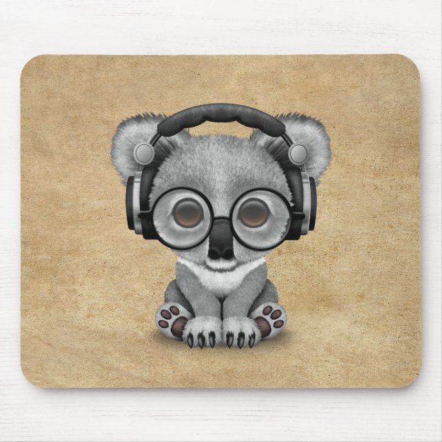 Tapis De Souris Écouteurs de port mignons du DJ d'ours de koala de (Devant)