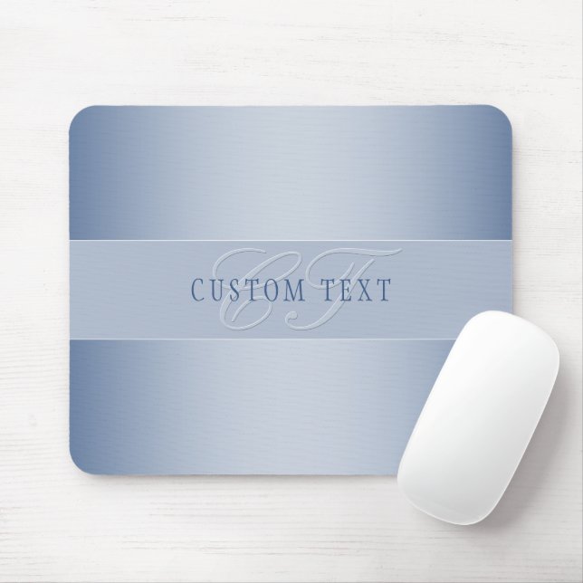 Tapis De Souris Écriture élégante de monogramme modifiable | Bleu (Avec souris)