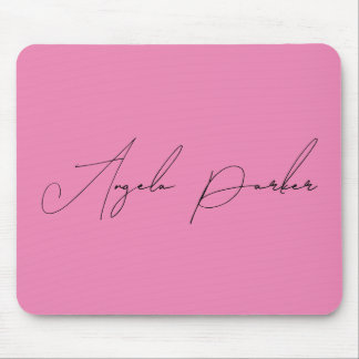 Tapis De Souris Écriture manuscrite Nom professionnel simple rose