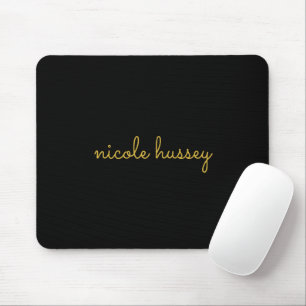 Tapis De Souris Écriture noire et or   Monogramme moderne élégant