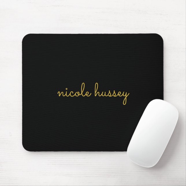 Tapis De Souris Écriture noire et or | Monogramme moderne élégant (Avec souris)