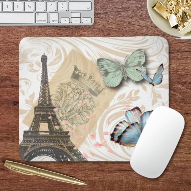 Tapis De Souris écritures postmark papillon Paris Effiel Tower (postmark scripts butterfly Paris Effiel Tower Mouse Pad)