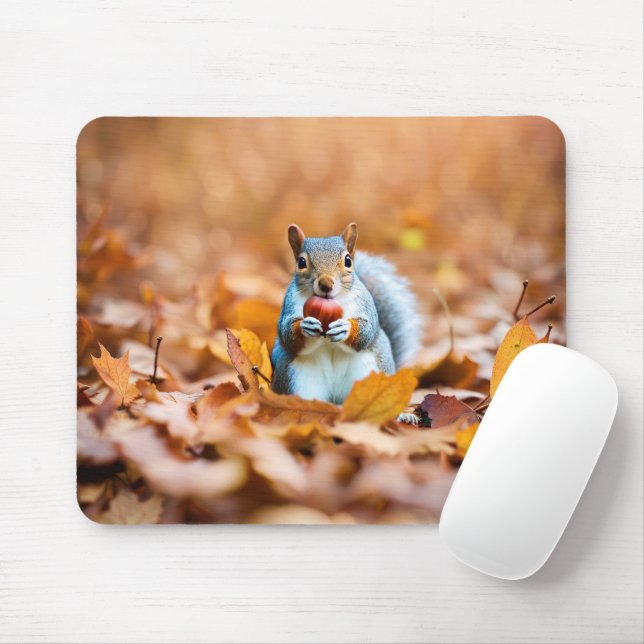Tapis De Souris Écureuil d'automne avec gland (Avec souris)