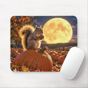 Tapis De Souris Écureuil d'automne avec gland et lune de récolte