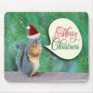 Tapis De Souris Écureuil de Noël avec l'arrière - plan à feuillage